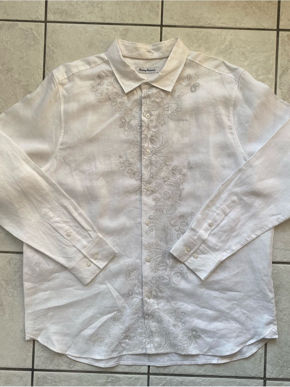 NWT $155 Tommy Bahama Men XL Sea Glass White 100% Linen LS Button Up Woven Beach - Picture 2 of 16